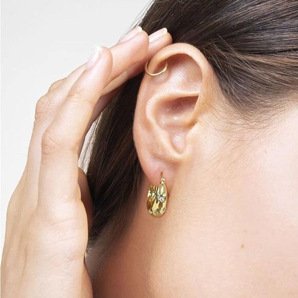 New Gold Plated Cubic Zirconia Hinged Hoop Earrings Hoop Earrings - Picture 2 of 5